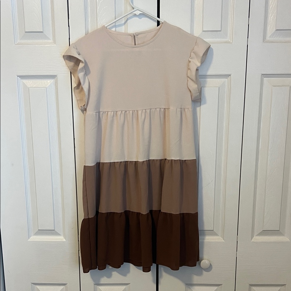 SHEIN Womens Tiered Dress - Cream and Brown